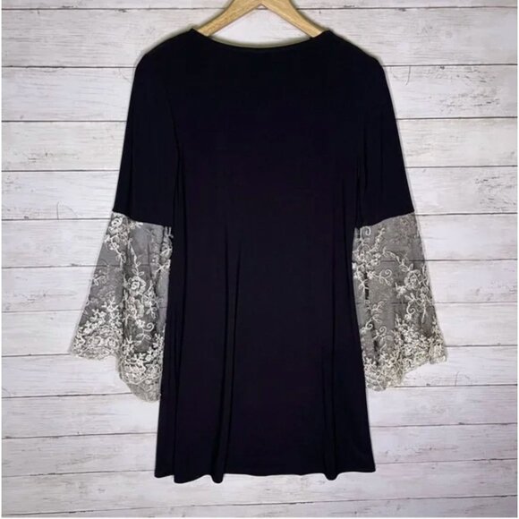 Roz & Ali Little Black Elegant Bell Sleeve Shift Dress Size 1X 16 Wedding Plus - Picture 5 of 8